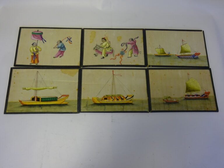 ENSEMBLE DE SIX (6) PEINTURES SUR PAPIER DE RIZ - Canton - Peintures rectangula…