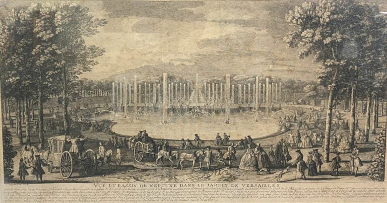 Ensemble de six gravures comprenant Vue du bassin de Neptune dans le jardin de…