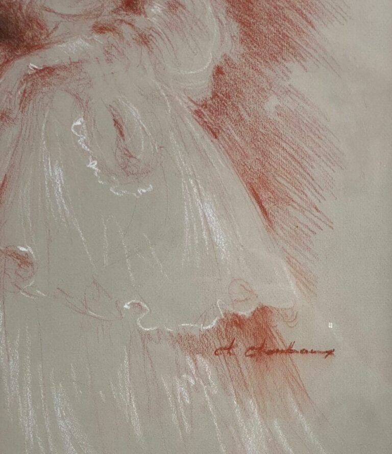 Ensemble de trois dessins à la sanguine et rehauts de blanc - - Jeune femme au…