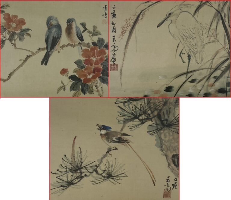 ENSEMBLE DE TROIS PEINTURES SUR SOIE - Chine - A décor d'oiseaux branchés dont…