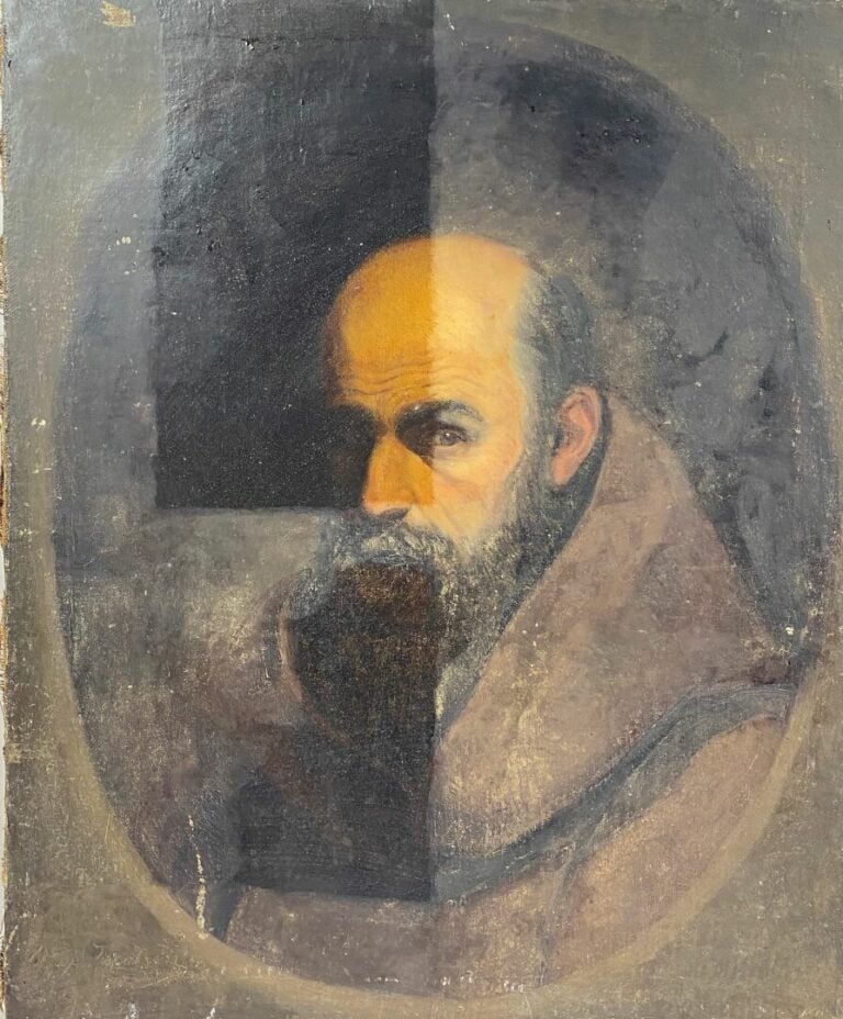 Ensemble de trois peintures sur toile représentant deux portraits d'homme et un…