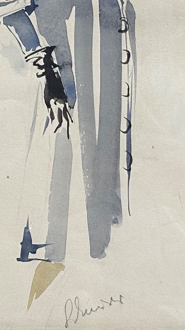 Ensemble deux aquarelles comprenant - - une femme habillée à la façon des année…