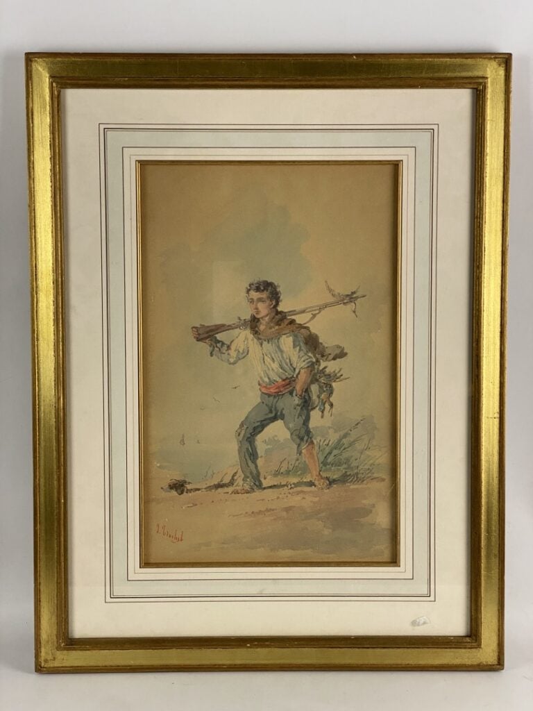 Ercole TRACHEL (1820-1872) - Chasseur et pêcheur - Deux aquarelles sur papier -…
