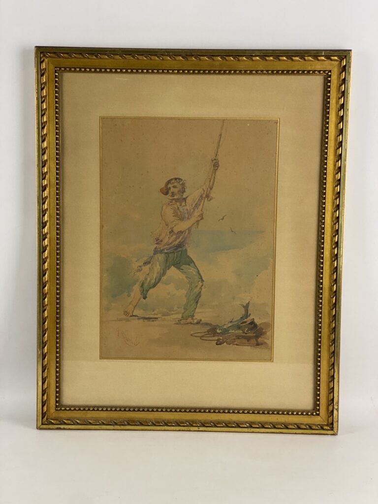 Ercole TRACHEL (1820-1872) - Chasseur et pêcheur - Deux aquarelles sur papier -…