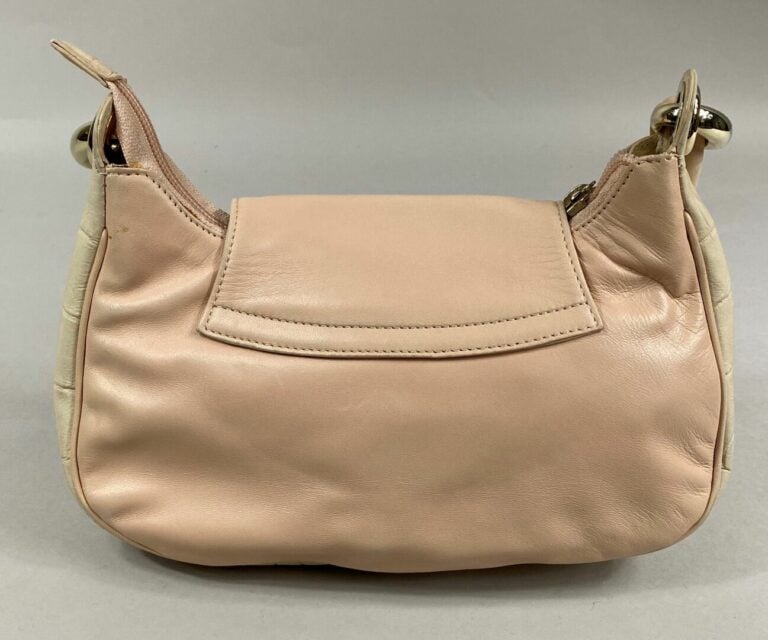 ESCADA - Sac à main en cuir d'agneau rose, fermeture zippée et rabat à bouton p…
