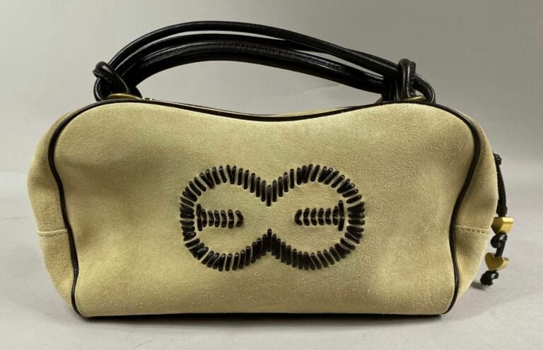 ESCADA - Sac porté main en daim beige et cuir marron - Long. : 24 cm - (petites…
