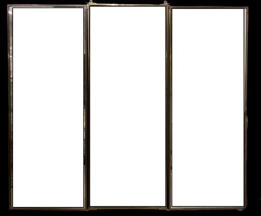 ETABLISSEMENTS BROT - Miroir triptyque en laiton enserrant des glaces - Plaque…