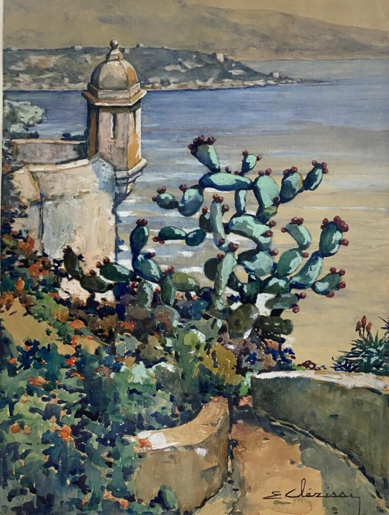 Etienne CLERISSI (1888-1971) - Vue de Monaco - Aquarelle sur papier, signé en b…