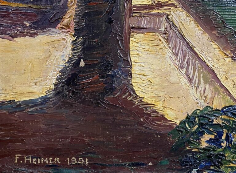 F. HEIMER (XXe siècle) - Vue des berges - Huile sur toile, signée en bas à gauc…