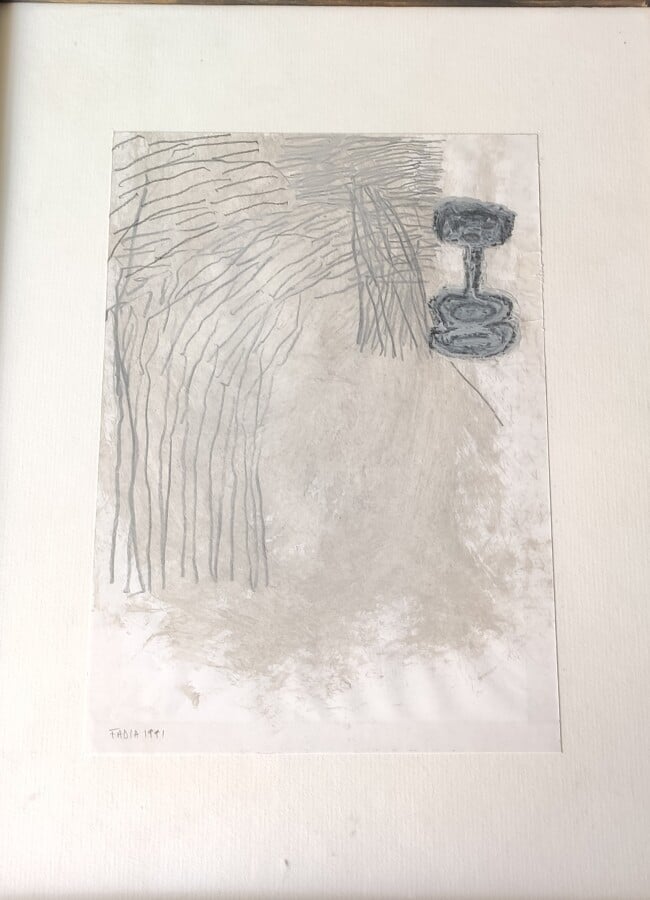 Fadia HADDAD (1959-) - Composition, 1991 (serie « Oiseaux ») - Gouache et crayo…