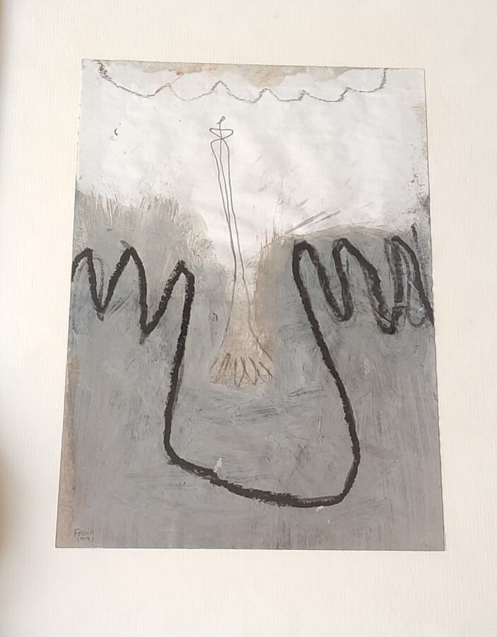 Fadia HADDAD (1959-) - Composition, 1991 (serie « Oiseaux ») - Gouache et crayo…