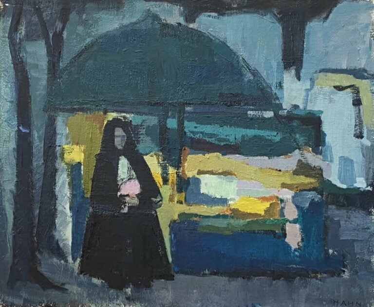 Femme dans un paysage - Huile sur toile, signée en bas à droite - 54 x 65 cm
