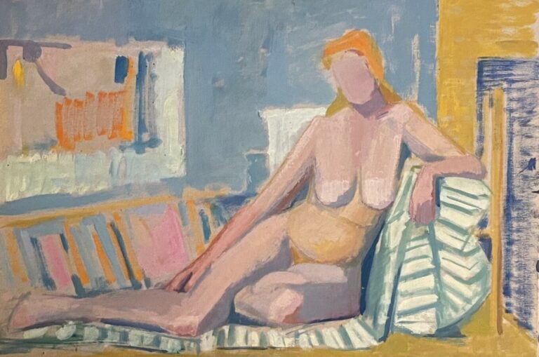Femme nue assise double face - Huile sur carton, au dos femme nue, trous de pun…