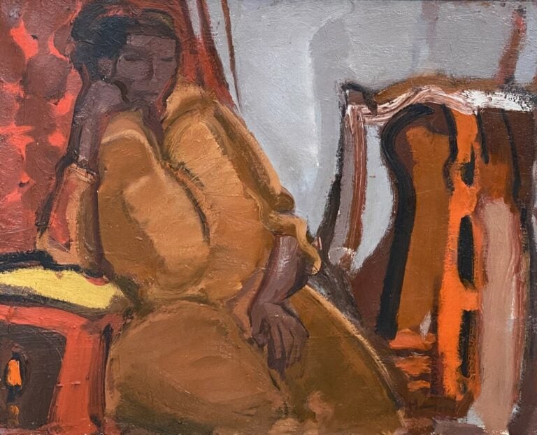 Femme(orange) - Huile sur toile, signée au dos - 61 x 50 cm