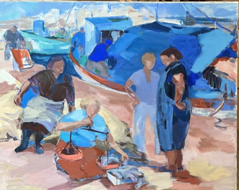 Femmes au port - Huile sur toile - 50 x 61 cm