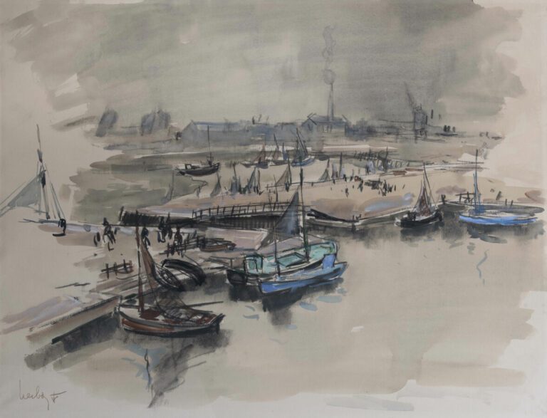 Fernand HERBO (1905-1995) - Le port - Aquarelle, signée en bas à gauche - 49 x…
