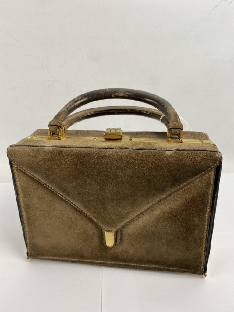 FERNANDE DESGRANGES - Sac en peau marron, patine d'usage - Bon état