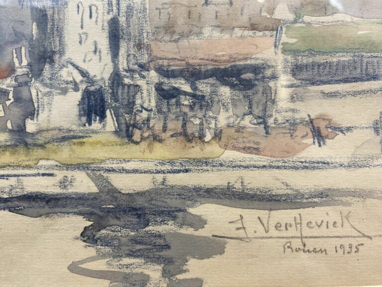 Firmin VERHEVICK (1874-1962) - Vue de Rouen - Aquarelle et crayon sur papier -…