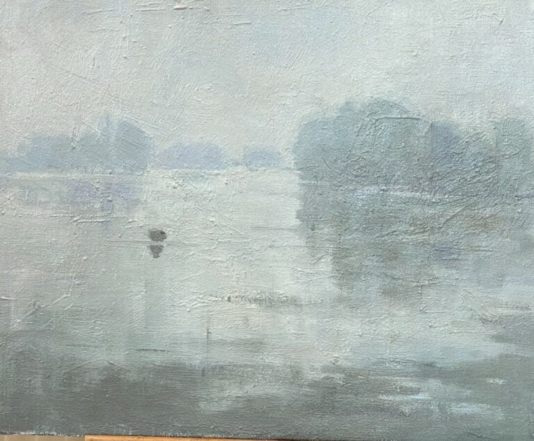 Fleurs dans un vase (2) ; le lac ; la ville - Quatre huile sur toiles - 38 x 46…