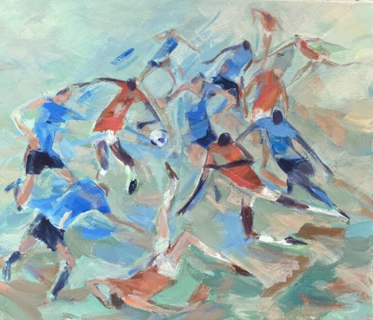 Footballeurs - Huile sur toile - 54 x 65 cm