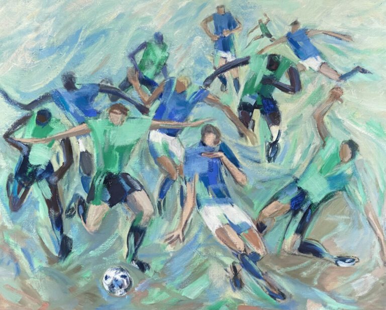 Footballeurs - Huile sur toile - 54 x 65 cm