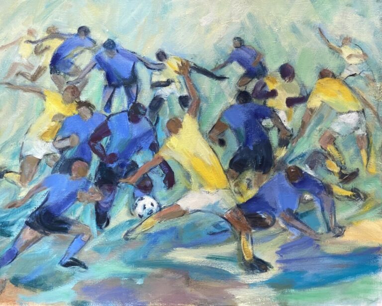 Footballeurs - Huile sur toile - 54 x 65 cm
