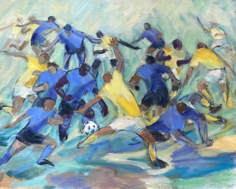 Footballeurs - Huile sur toile - 54 x 65 cm