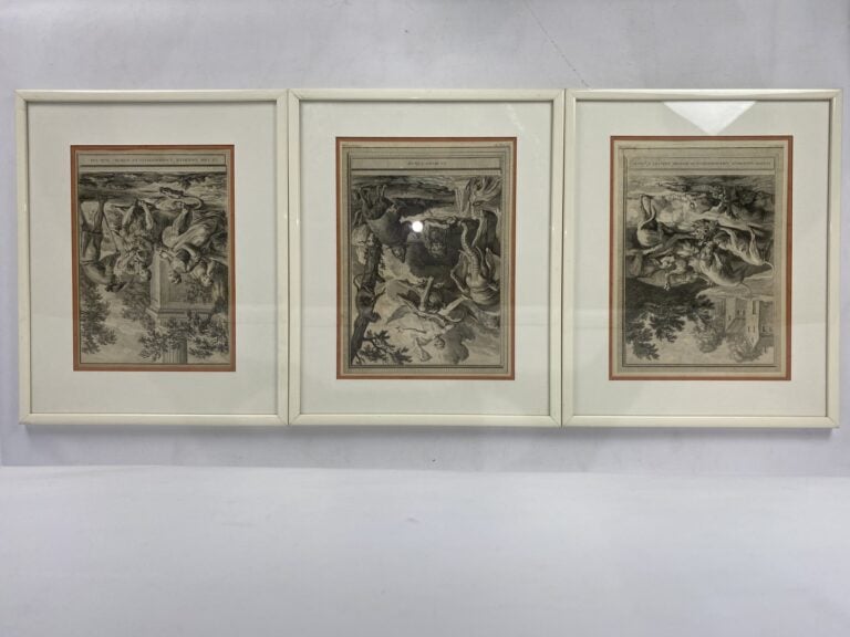 Fort lot de gravures encadrées sous verre dont les Fables de La Fontaine, Le pe…
