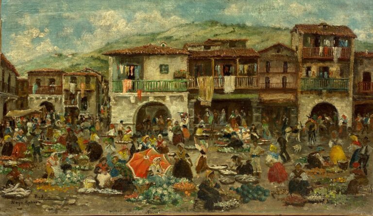 Francisco PRADILLA (1848-1921) - Scène de marché en Espagne - Huile sur toile,…