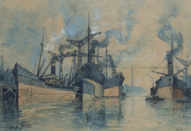 Frank WILL (1900-1951) - Port de Nantes - Aquarelle sur papier - Signée en bas…