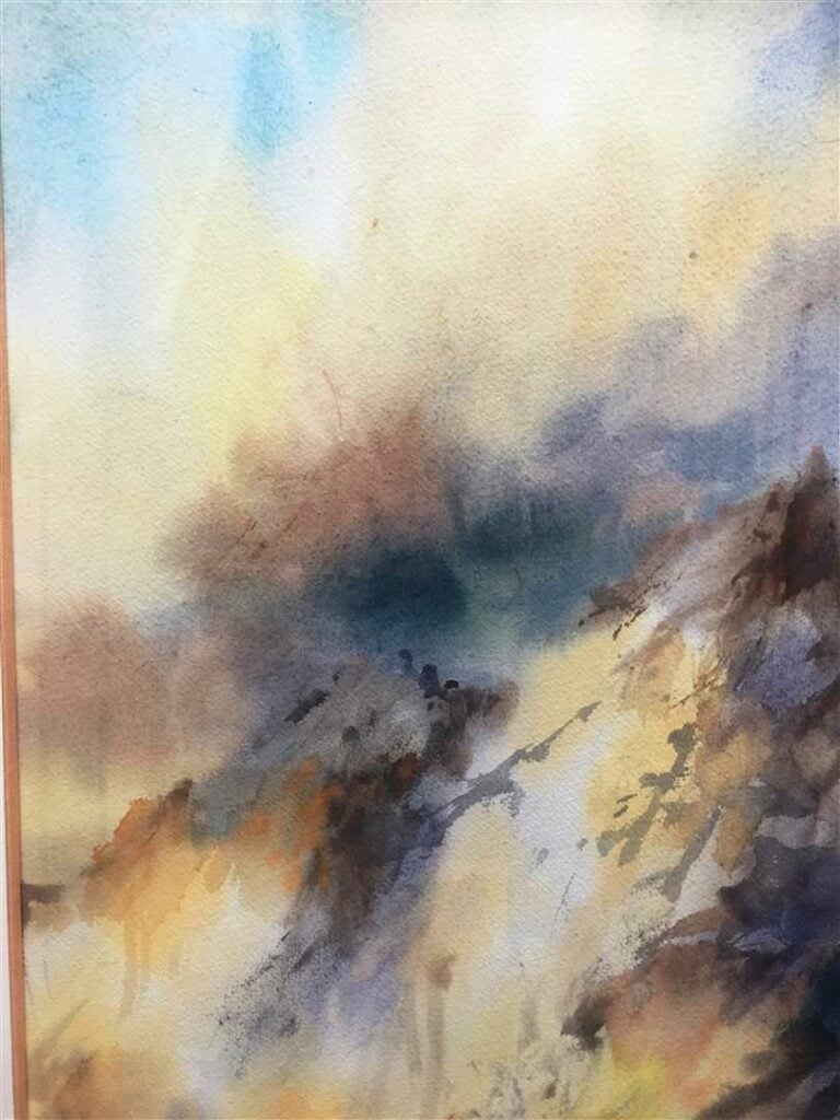 FU JI TSANG - Dessin à l'encre de Chine, lavis et aquarelle - Coucher de soleil…