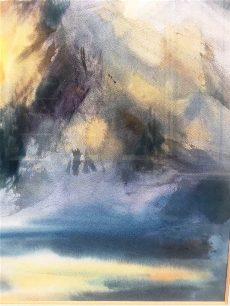 FU JI TSANG - Dessin à l'encre de Chine, lavis et aquarelle - Coucher de soleil…