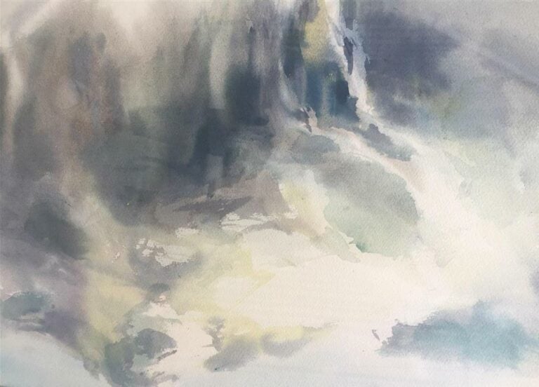 FU JI TSANG - Dessin à l'encre de Chine, lavis et aquarelle - Eau et montagne -…