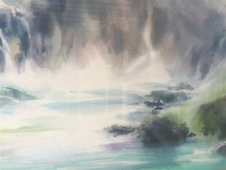 FU JI TSANG - Dessin à l'encre de Chine, lavis et aquarelle - Eau et montagne -…