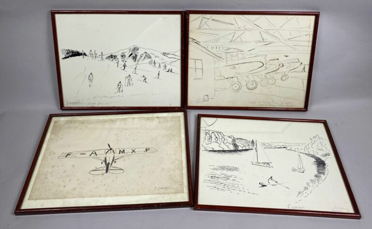 G. GALLEBERT (XXe siècle) - Ensemble de quatre encres de chine sur papier repré…