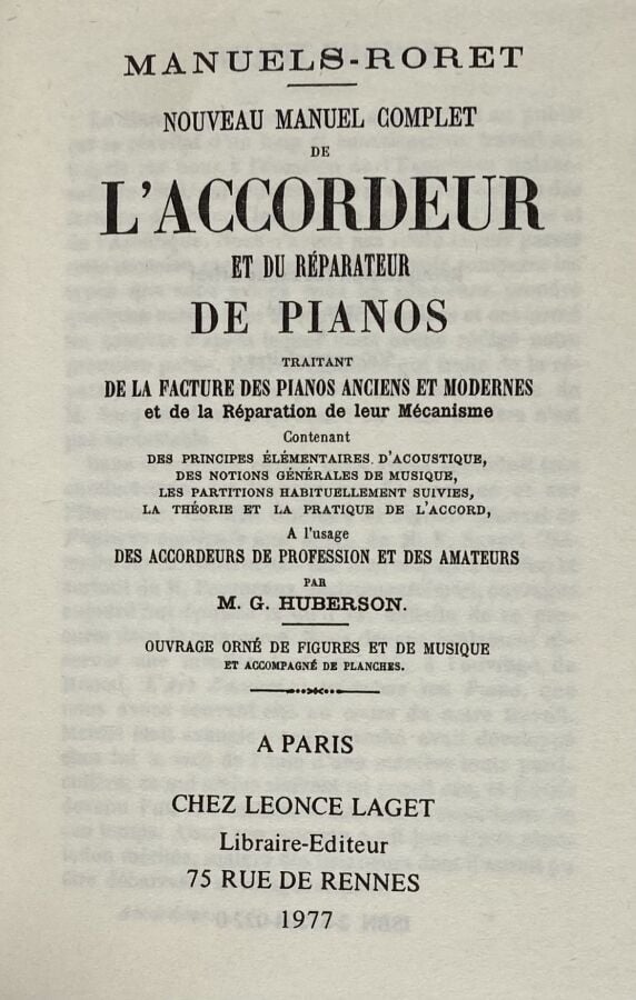[G.Huberson: Nouveau manuel complet de l'accordeur et du réparateur de pianos.…