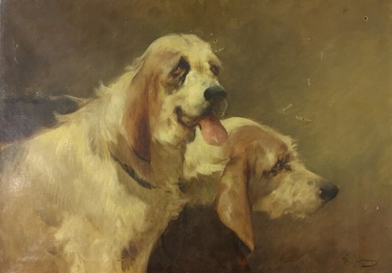 G. JANNY (XIX-XXèmes siècles). - Portrait de deux setters - Huile sur toile, si…