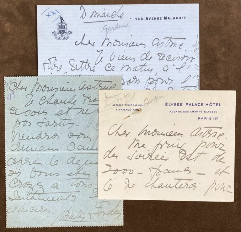 Garden, Marie 3 L.a.s. - 3 lettres.
