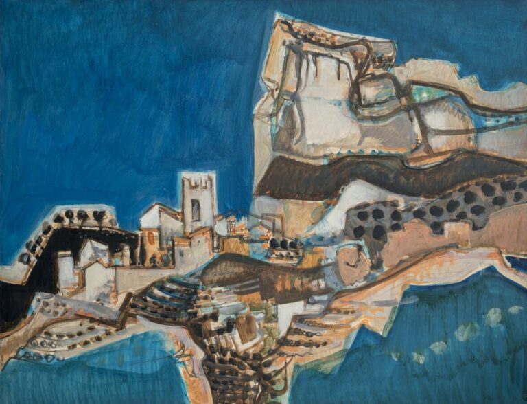 Georges DAYEZ (1907-1991) - : Le Baou de Saint Jeannet - Huile sur papier marou…