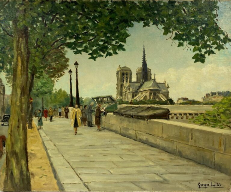 Georges LATTES (XXe siècle) - Vue sur Notre-Dame, Paris - Huile sur toile, sign…