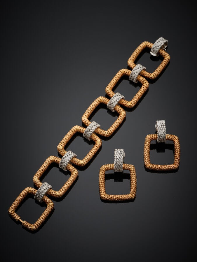 GEORGES LENFANT - DEMI-PARURE composée d'un BRACELET et une paire de CLIPS d'OR…