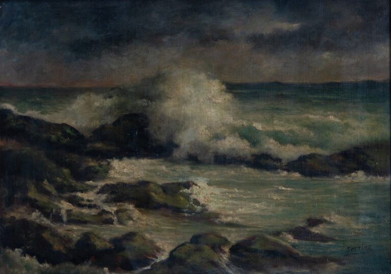 Georges SERRIER (1852-1949). - Mer agîtée sur la Côte rocheuse - Huile sur toil…