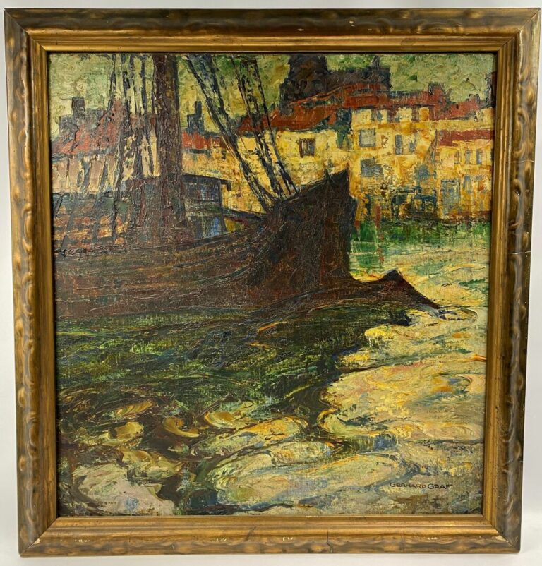 Gerhard GRAF (1883-1960) - Vue de Port - Huile sur toile - Signé en bas à droit…