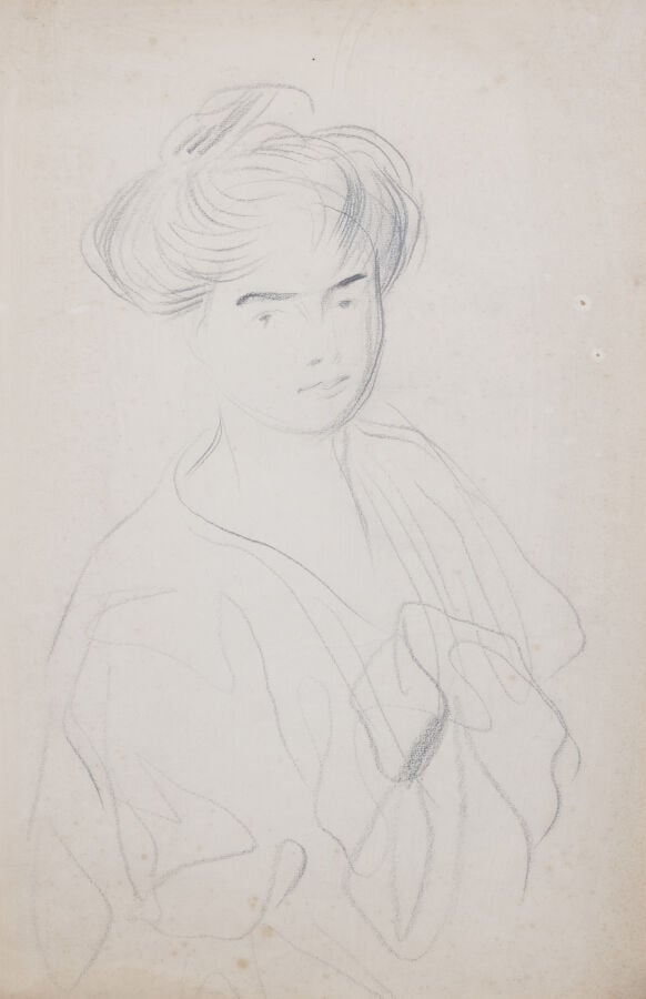 Germaine DRUON (attribué à) - Femme au chignon et portrait de femme - Deux fusa…