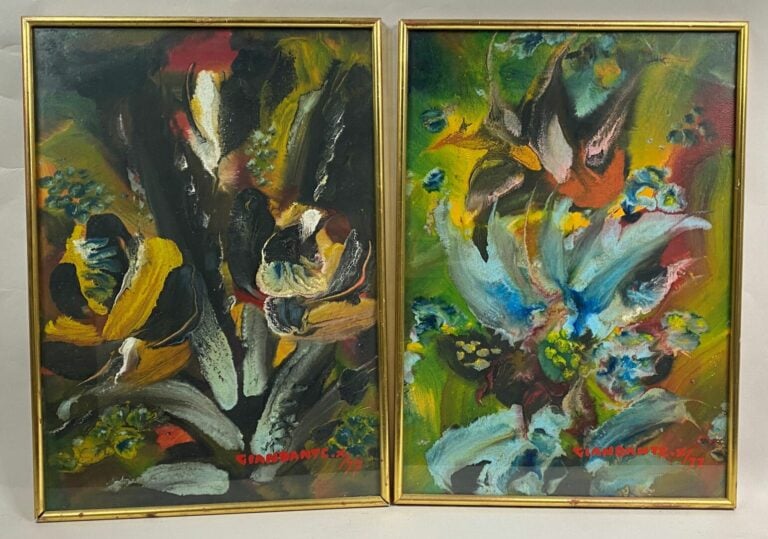 GIANDANTE X (1900-1984) - Fleurs - Deux techniques mixtes sur carton - Signés e…