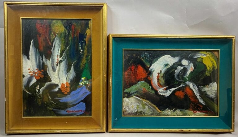 GIANDANTE X (1900-1984) - Fleurs - Deux techniques mixtes sur carton - Signés e…