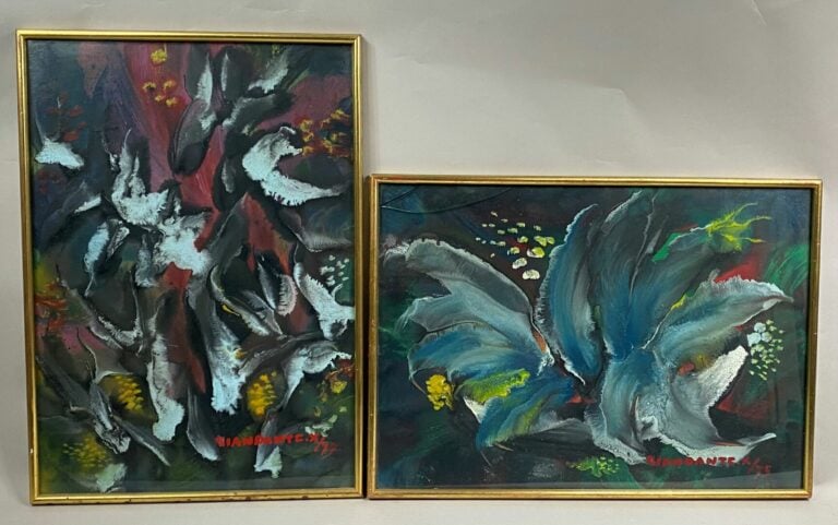 GIANDANTE X (1900-1984) - Fleurs - Deux techniques mixtes sur carton - Signés e…