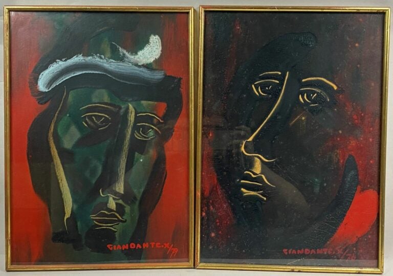 GIANDANTE X (1900-1984) - Portrait - Deux techniques mixtes sur carton - Signés…