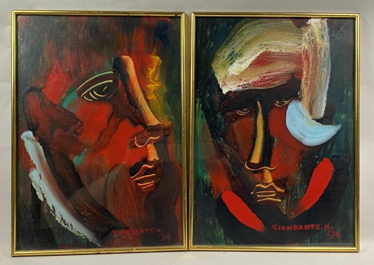 GIANDANTE X (1900-1984) - Portrait - Deux techniques mixtes sur carton - Signés…