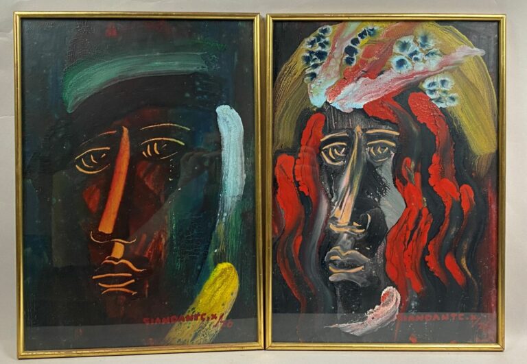 GIANDANTE X (1900-1984) - Portrait - Deux techniques mixtes sur carton - Signés…